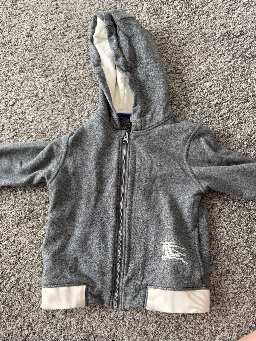 Burberry Gray Kids Hooded Zip Jacket With Cream Trim